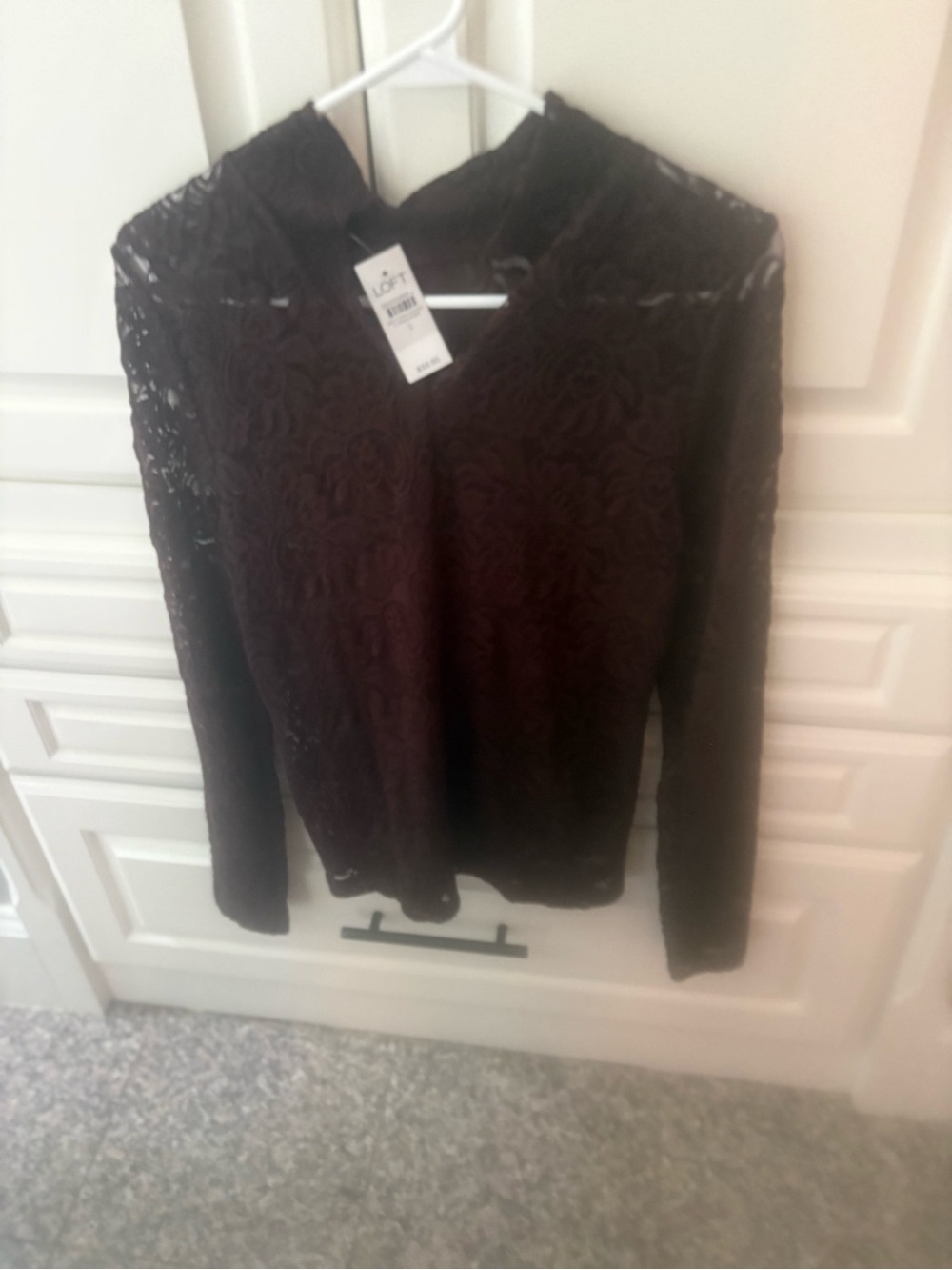 LOFT Dark Brown Lace V-Neck Long Sleeve Top